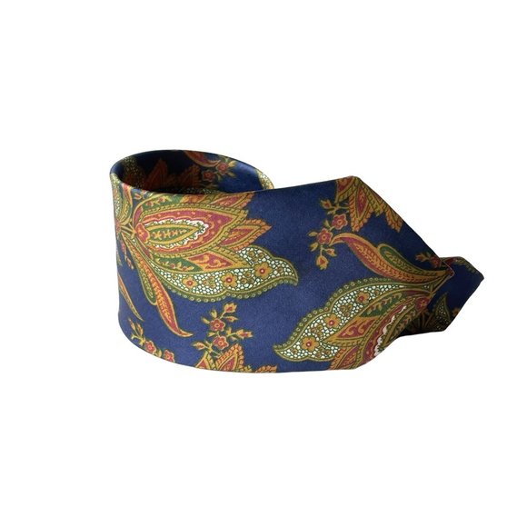4/$25 Vintage Rome Silk Necktie Baroque Floral Print Blue Red Orange Green - Picture 1 of 11